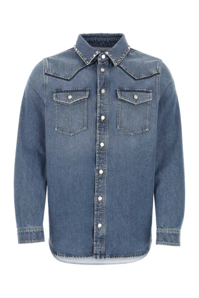 Valentino Denim Rockstud Shirt In Blue