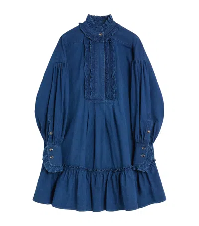 VALENTINO DENIM RUFFLE-TRIM DRESS