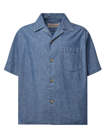 Valentino Denim Shirt Chest Pocket In Blue