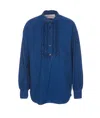 Valentino Classic Blue Denim Shirt With Ruffled Placket In Blue