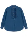 Valentino Classic Blue Denim Shirt With Ruffled Placket In Blue