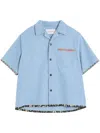 Valentino Garavani Denim Bowling Shirt With Floral Trim In Blue
