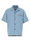 Valentino Garavani Denim Bowling Shirt With Floral Trim In Blue