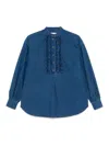 Valentino Classic Blue Denim Shirt With Ruffled Placket In Dark Wash