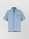 Valentino Garavani Denim Bowling Shirt With Floral Trim In Blue