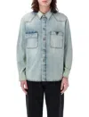Valentino Logo-embossed Denim Jacket In Ligh Blue