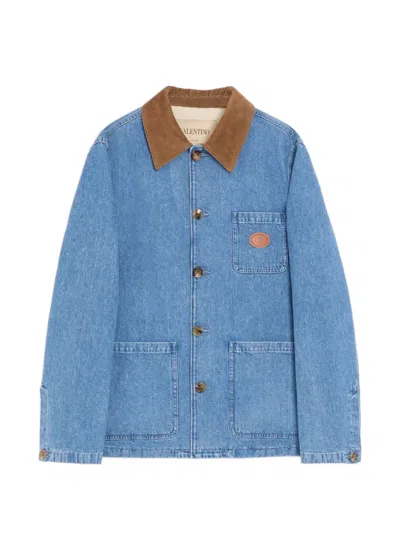 Valentino Mens Vlogo Denim Jacket Light Blue Denim In Multi