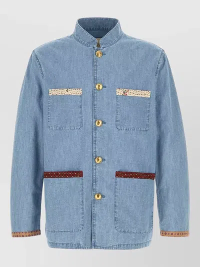 Valentino Denim Shirt Long Sleeves Patch Pockets Contrast In Multi