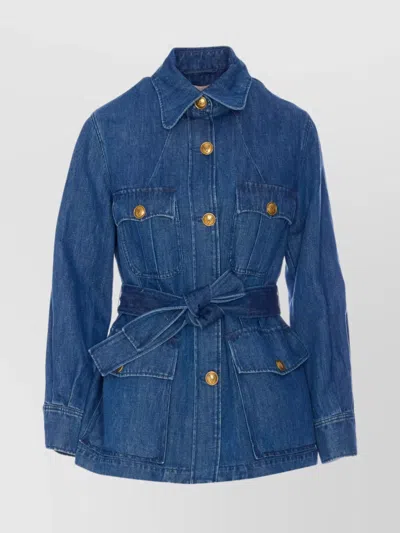 VALENTINO DENIM SHIRT WITH BELTED WAIST AND POCKETS