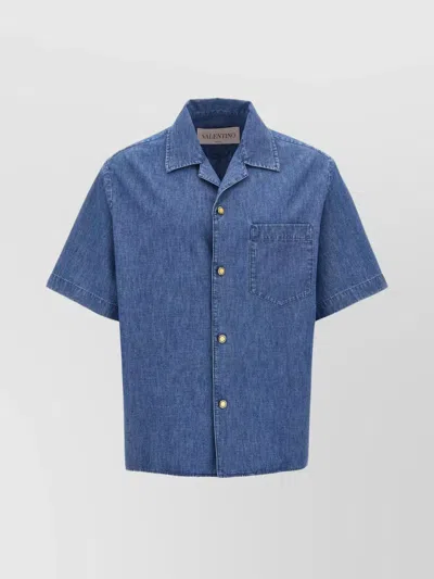 Valentino Denim Shirt Chest Pocket In Blue