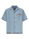 Valentino Garavani Denim Bowling Shirt With Floral Trim In Blue