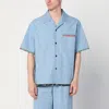 Valentino Garavani Denim Bowling Shirt With Floral Trim In Light Blue