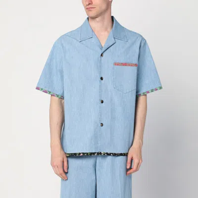 VALENTINO DENIM SHIRT WITH FLORAL TRIMS