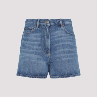 Valentino Denim Shorts With Logo Patch In Blue