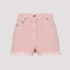Valentino Knee Length Shorts Frayed Hem Floral Pockets Belt Loops In Pink
