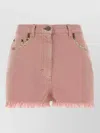 Valentino Knee Length Shorts Frayed Hem Floral Pockets Belt Loops In Pink