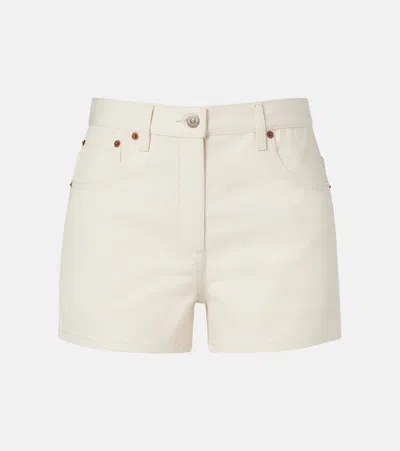 Valentino Vgold Logo Patch Denim Shorts In White