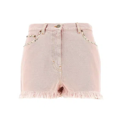 Valentino Denim Shorts With Apres L'hiver Details In Pink