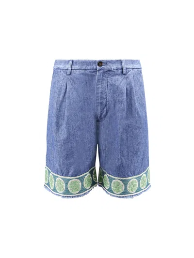 Valentino Denim Shorts With Embroidery On The Bottom In Blue