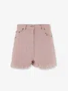 Valentino Knee Length Shorts Frayed Hem Floral Pockets Belt Loops In Pink
