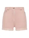 Valentino Knee Length Shorts Frayed Hem Floral Pockets Belt Loops In Nude
