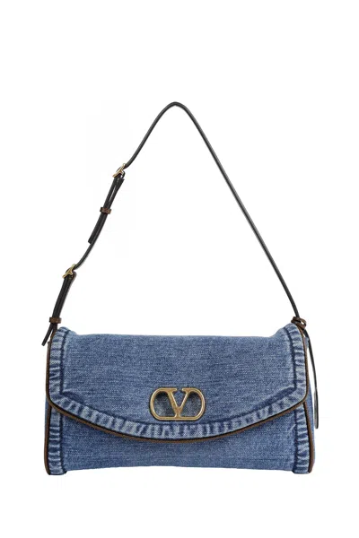 Valentino Garavani Denim Shoulder Bag In Blue