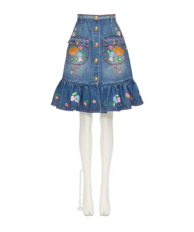 VALENTINO VALENTINO BUTTON DETAILED FLARED HEM DENIM SKIRT
