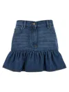 Valentino Ruffled Hem Skirt With Pockets And Belt Loops In Blue