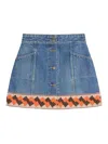 Valentino Garavani Denim Mini Skirt With Jacquard Trim In Lavado Oscuro