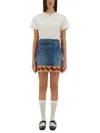 Valentino Garavani Denim Mini Skirt With Jacquard Trim In Denim