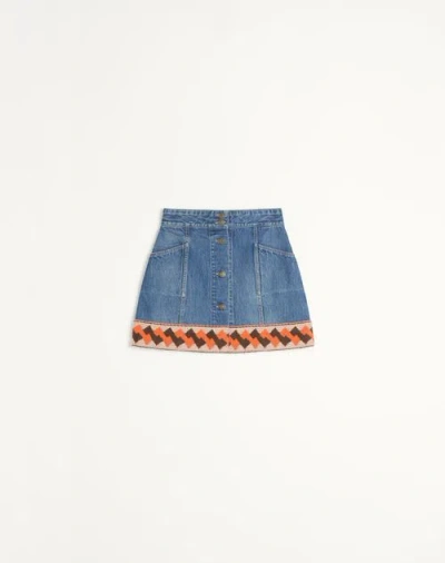 VALENTINO VALENTINO DENIM SKIRT WITH JACQUARD TRIMS WOMAN DENIM 48