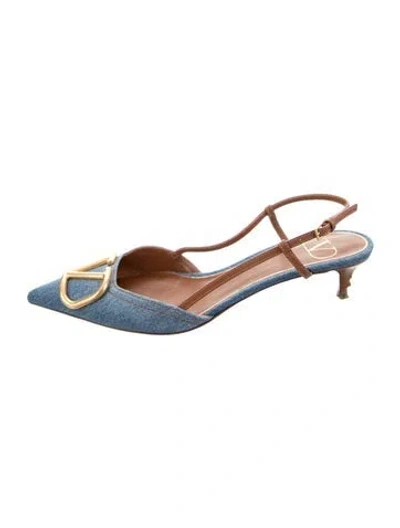 Pre-owned Valentino Garavani Denim Slingback Pumps In Blue