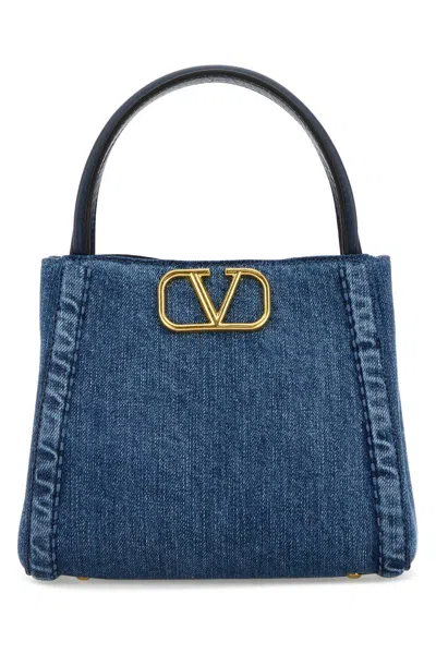 Valentino Garavani Denim Small Alltime Handbag In Denimworkermulticolor