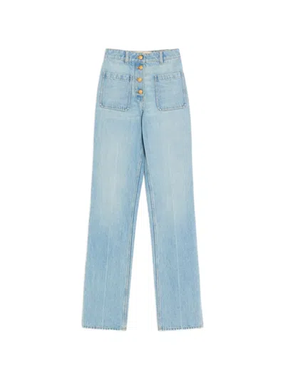 Valentino Denim Trousers High Waist Patch Pockets In Blue