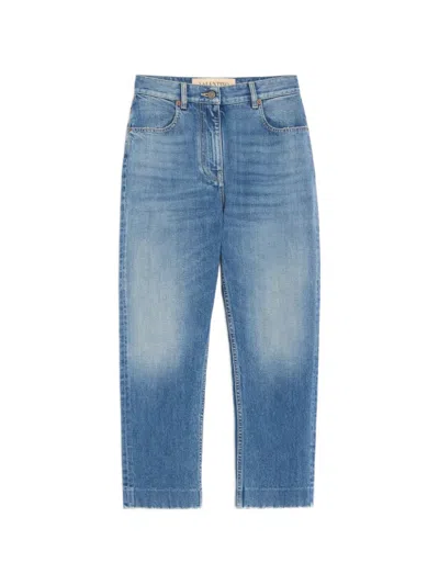 Valentino Cropped Straight Jeans In Blue
