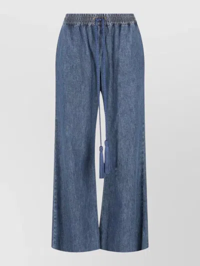 Valentino Denim Trousers Wide Leg Elastic Waistband In Blue