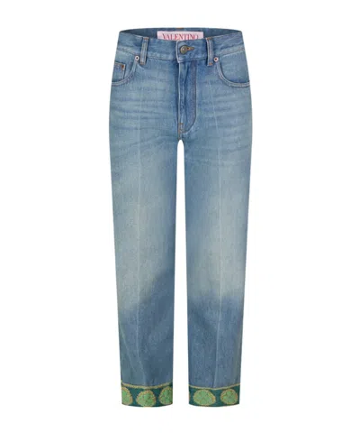 Valentino Denim Pants With Jacquard Edges In Blue