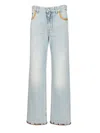 Valentino Denim Trousers With Embroidered Flower Trim In Blue