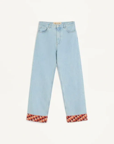 VALENTINO VALENTINO DENIM TROUSERS WITH JACQUARD HEM