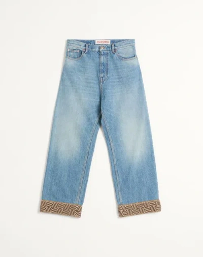 Valentino Denim Trousers With Jacquard Hem In Blue