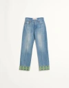 Valentino Medium Blue Jeans With Green Embroidery, Straight Leg, High Waist In Denim