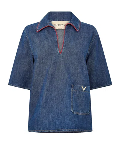 Valentino Denim Tunic Shirt In Blue