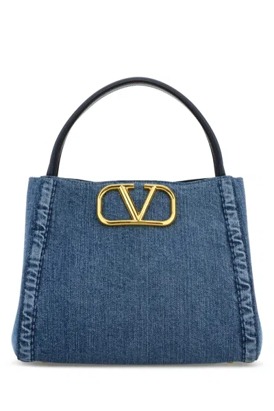 Valentino Garavani Denim Vlogo Handbag In Blue