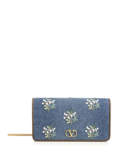 Valentino Garavani Denim Vlogo Signature Mini Bag Handbags Black In Blue