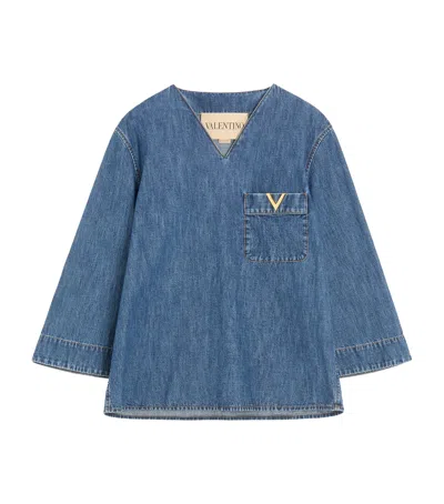 Valentino Denim V-neck Shirt In Blue