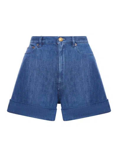Valentino Denim Shorts With Back Pockets And Belt Loops In Blue