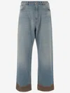 Valentino Cotton Denim Pants With Jacquard Bottoms In Mediumbluedenim
