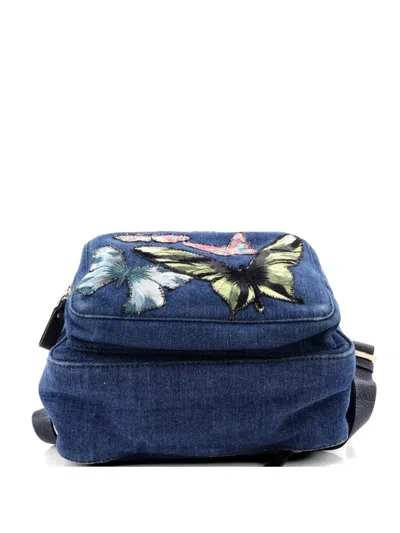 Pre-owned Valentino Garavani Denim With Butterfly Applique Medium Backpack In Blue