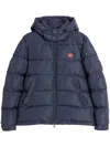 Valentino Nylon Hooded Down Jacket With Vlogo Patch In Blue