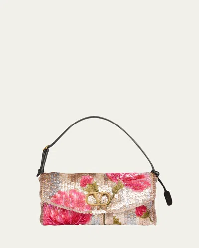 Valentino Garavani Devain Floral Sequin Silk Satin Top-handle Bag In Multicolor
